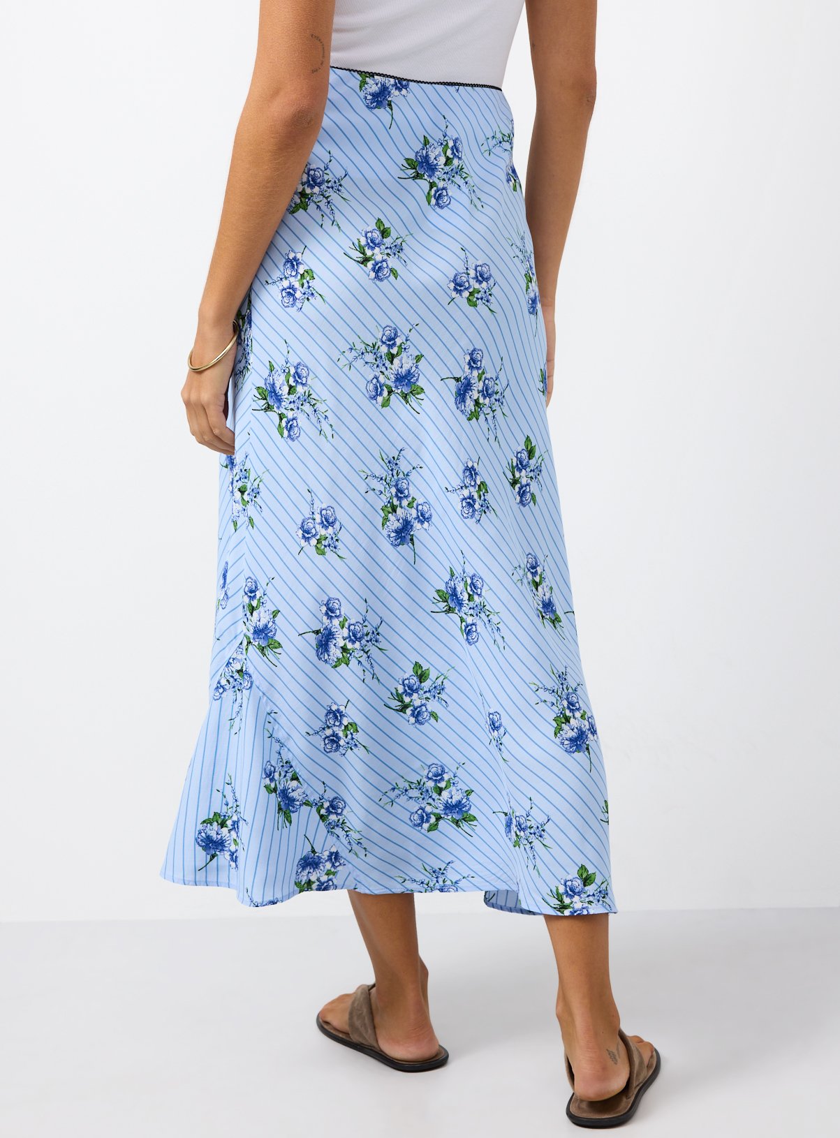Blue Stripe Floral Print Midaxi Slip Skirt 8 - Image 4 thumbnail